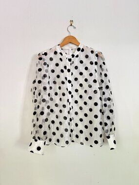 Lovesong Sheer White Black Polka Dot Blouse